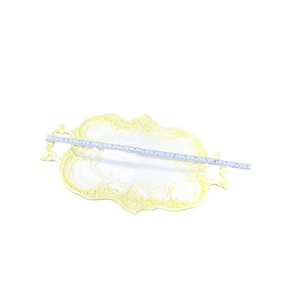 Italian Made Glazed Ceramic Yellow white ornate Farm Serve tray SKU 9596 - Picture 8 of 10